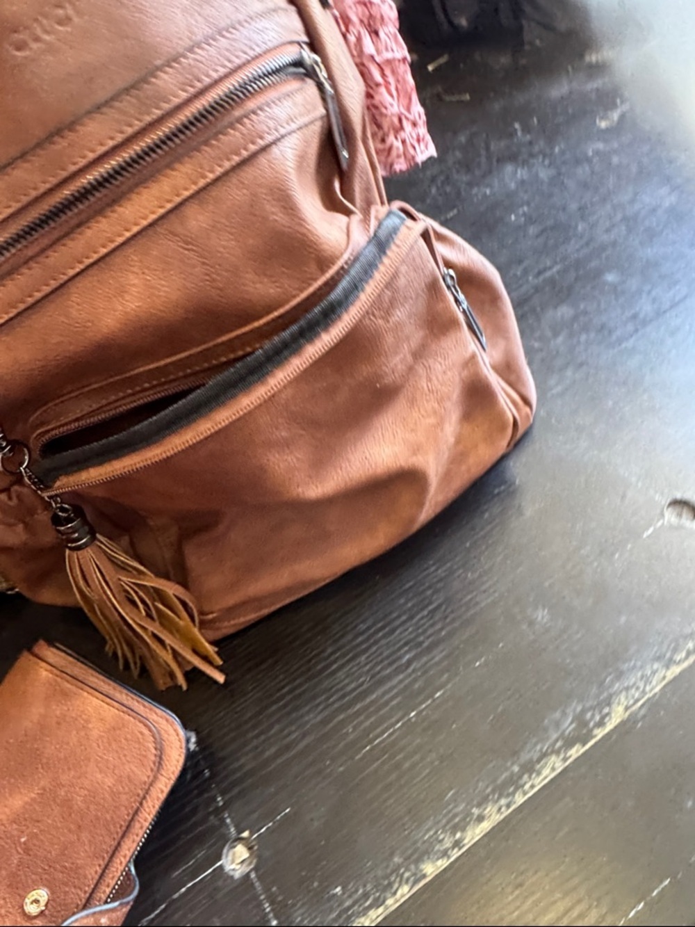 CLUCI Tan Faux Leather Backpack with Tassel Accent - Picture 9 of 10